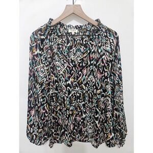 Umgee USA Women Multicolor Ikat Paisley Print Ruffle Neck Blouse B8151 Large
